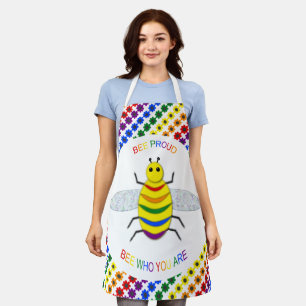Cute LGBT Proud Rainbow Bee and Flowers Apron