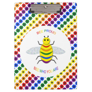 Cute LGBT Proud Rainbow Bee and Flowers Clipboard