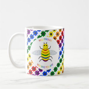 Cute LGBT Proud Rainbow Bee and Flowers Coffee Mug