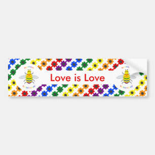 Cute LGBT Proud Rainbow Bee and Flowers Custom Bumper Sticker