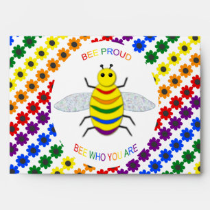 Cute LGBT Proud Rainbow Bee and Flowers Envelope