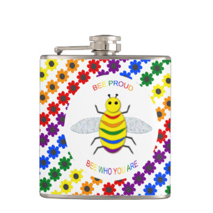 Cute LGBT Proud Rainbow Bee and Flowers Hip Flask