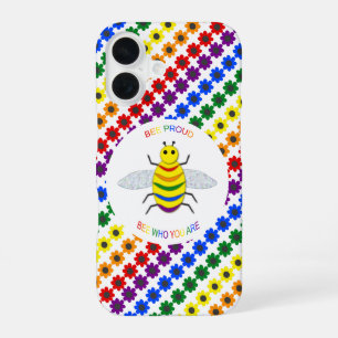 Cute LGBT Proud Rainbow Bee and Flowers iPhone 16 Case