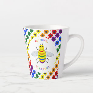 Cute LGBT Proud Rainbow Bee and Flowers Latte Mug