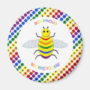 Cute LGBT Proud Rainbow Bee and Flowers Magnet