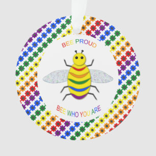 Cute LGBT Proud Rainbow Bee and Flowers Ornament