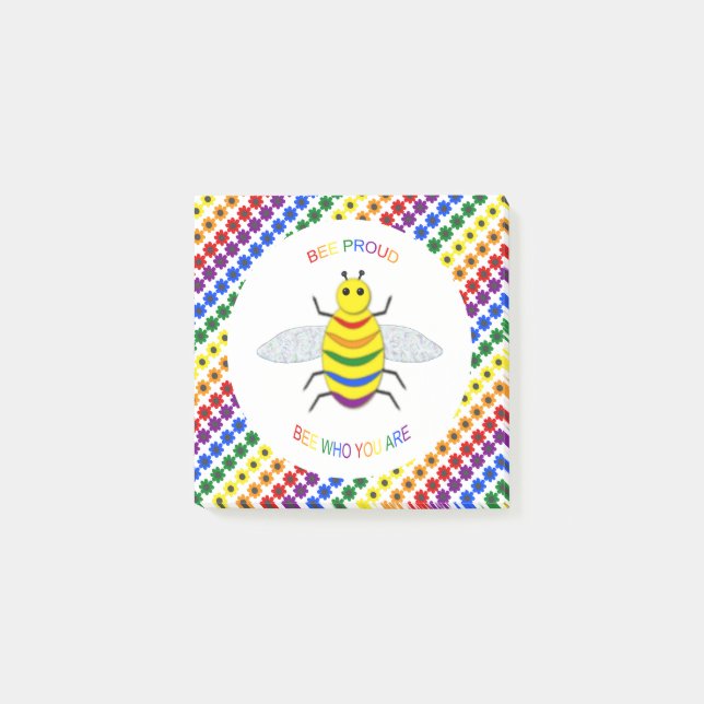 Cute LGBT Proud Rainbow Bee and Flowers Post-it Notes (Front)