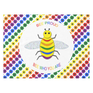 Cute LGBT Proud Rainbow Bee and Flowers Tablecloth