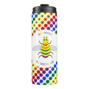 Cute LGBT Proud Rainbow Bee and Flowers Thermal Tumbler