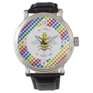 Cute LGBT Proud Rainbow Bee and Flowers Watch