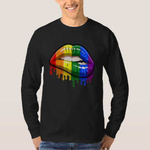 Cute Lgbt Rainbow Flag Kiss Lgbt Lips Lesbian Gay T-Shirt