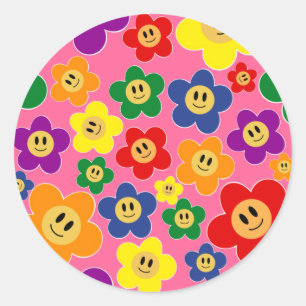 Cute LGBT Rainbow Flower Pattern-Pink Classic Round Sticker