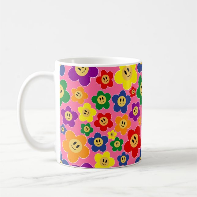 Cute LGBT Rainbow Flower Pattern－Pink Coffee Mug (Left)