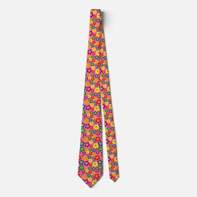 Cute LGBT Rainbow Flower Pattern - Pink Neck Tie (Front)