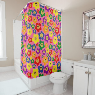 Cute LGBT Rainbow Flower Pattern - Pink Shower Curtain