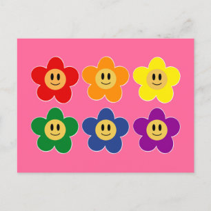 Cute LGBT Rainbow Flower - Pink Background Postcard