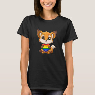 Cute LGBTQ Pride Rainbow Heart Fox Hugging LGBTQ H T-Shirt