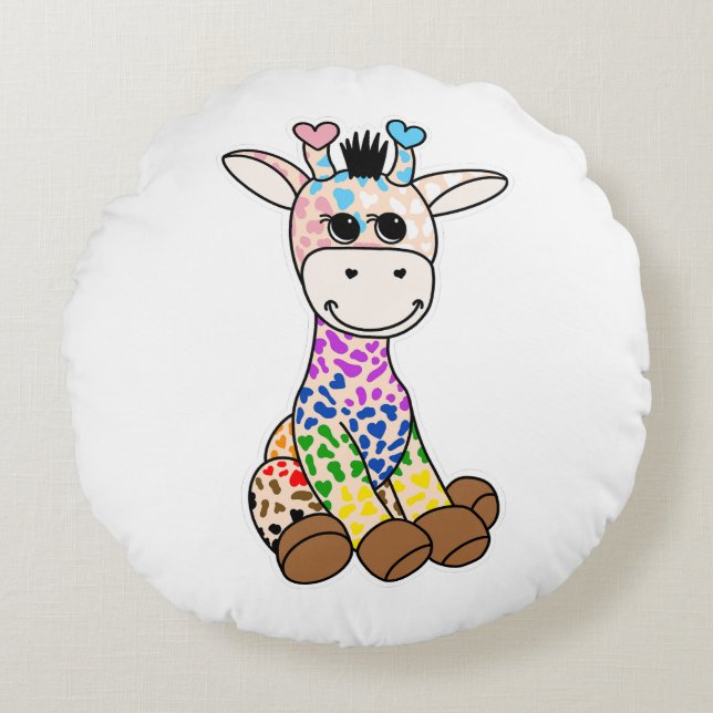 Cute LGBTQ+ Rainbow Giraffe Quasar Progress Pride  Round Cushion (Front)
