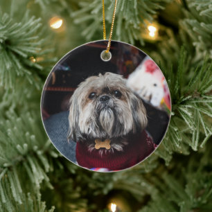 Cute lhasa apso puppy at Christmas b Ceramic Ornament
