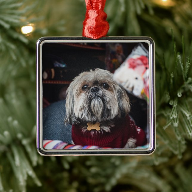 Cute lhasa apso puppy at Christmas b Metal Ornament (Tree)