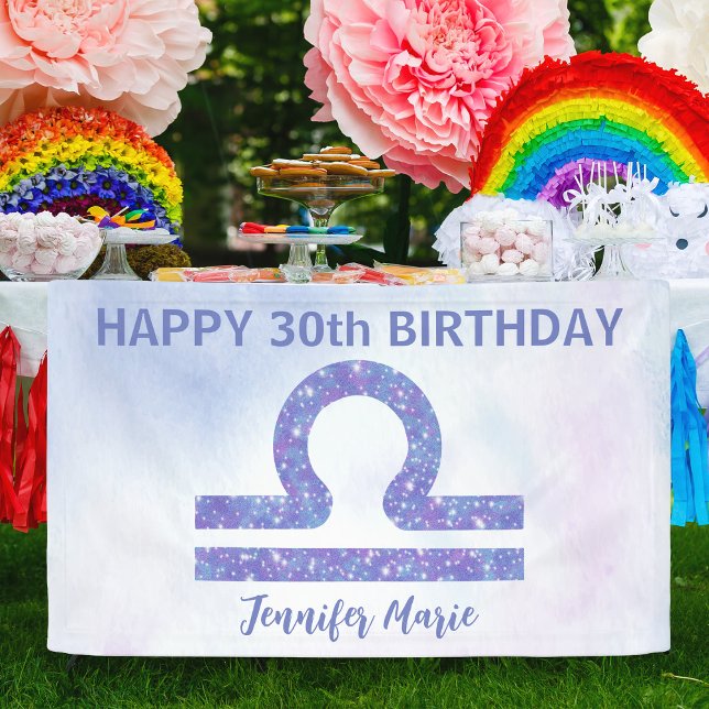 Cute Libra Custom Purple Happy Birthday Party Banner (Creator Uploaded)