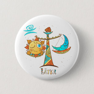 Cute Libra Sun and Moon Scales 6 Cm Round Badge