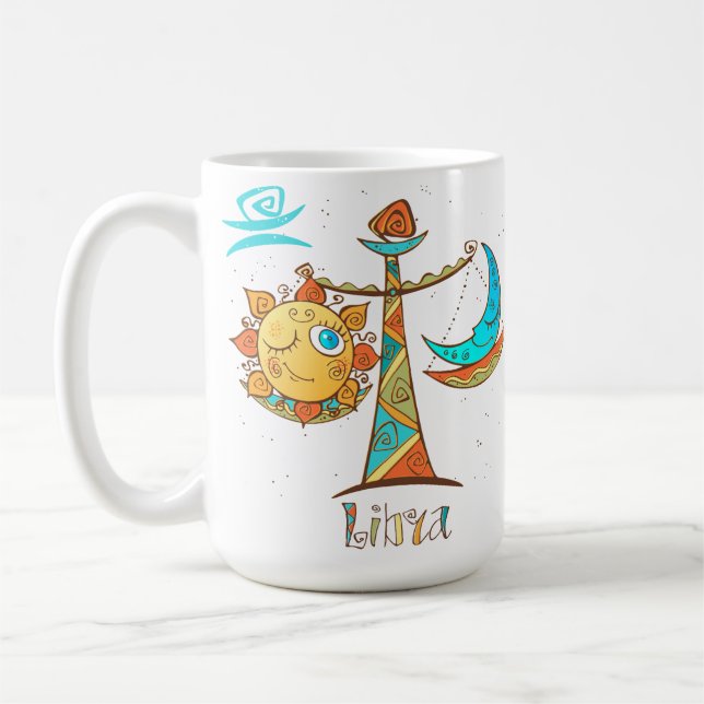 Cute Libra Sun and Moon Scales Coffee Mug (Left)