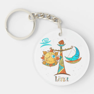 Cute Libra Sun and Moon Scales Key Ring
