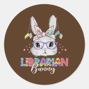 Cute Librarian Bunny Reading Book Lover Happy Classic Round Sticker