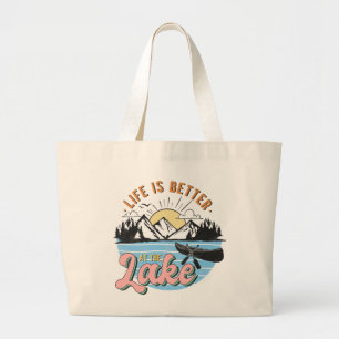 Cute life better lake word art  large tote bag