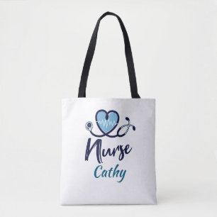 Cute Life Line  Nurse Blue Heart Personalise  Tote Bag