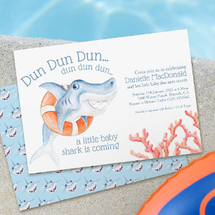 Cute lifesaver shark watercolor baby shower invitation
