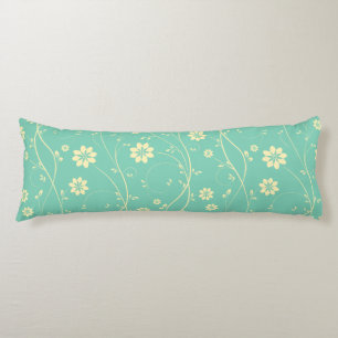 Cute Light Beige & Green Delicate Floral Pattern Body Cushion