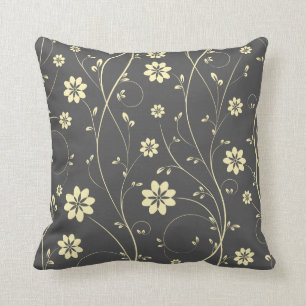 Cute Light Beige & Grey Delicate Floral Pattern Cushion