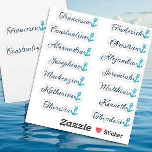 Cute Light Blue Anchor 14 Custom Guest List Names