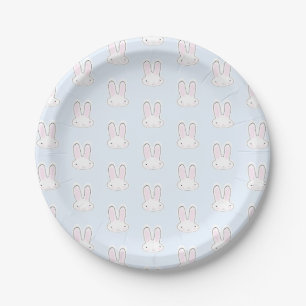 Cute Light blue bunny rabbit fun modern pattern Paper Plate