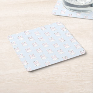 Cute Light blue bunny rabbit fun modern pattern Square Paper Coaster