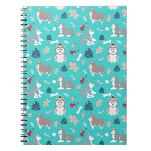 Cute Light Blue Christmas Husky Dog Notebook