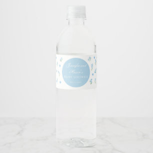 Cute light blue floral boho baby boy shower water bottle label