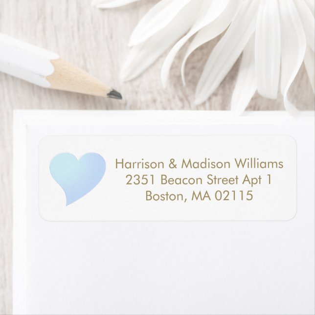 Cute light blue heart custom gold Return Address Label (Insitu)