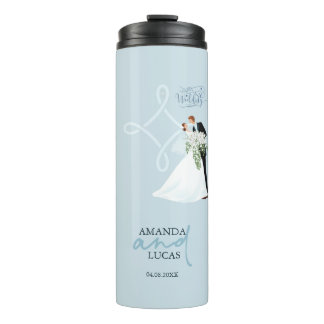 Cute Light Blue Illustration Happy Wedding Thermal Tumbler