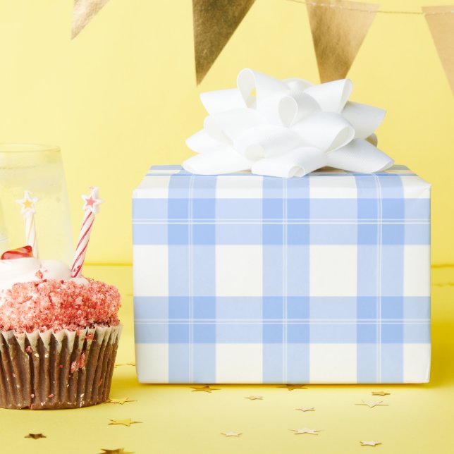 Cute Light Blue Plaid Simple Classic  Wrapping Paper (Birthday Party)