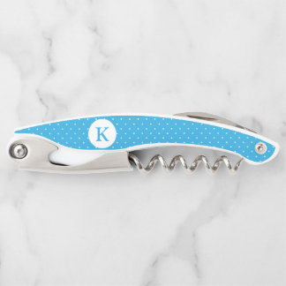 Cute Light Blue Polka Dot Pattern Monogram Corkscrew