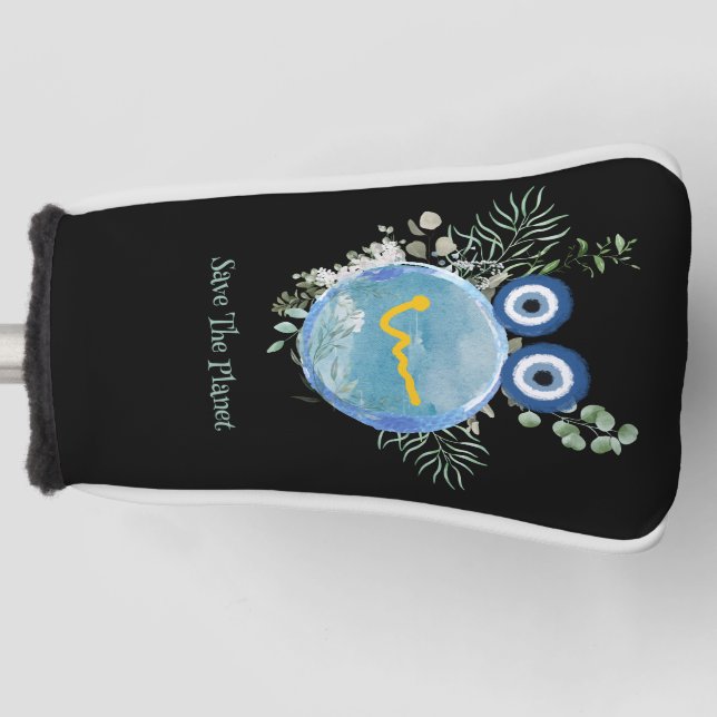Cute Light Blue Save The Planet Collection Put Golf Head Cover (Front)