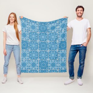 Cute Light Blue Vintage Inspired Quilt Pattern Fleece Blanket