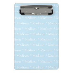 Cute light blue white custom name text pattern mini clipboard