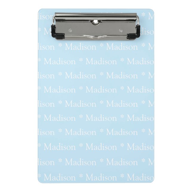 Cute light blue white custom name text pattern mini clipboard (Front)
