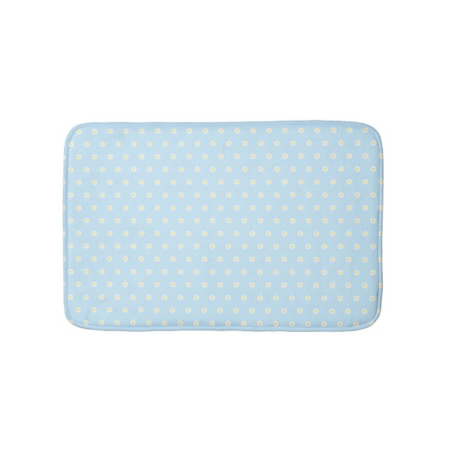 Cute light blue yellow white daisy flowers pattern bath mat (Front)