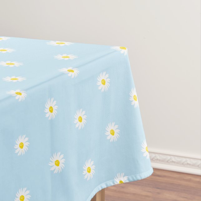 Cute light blue yellow white daisy flowers pattern tablecloth (In Situ)