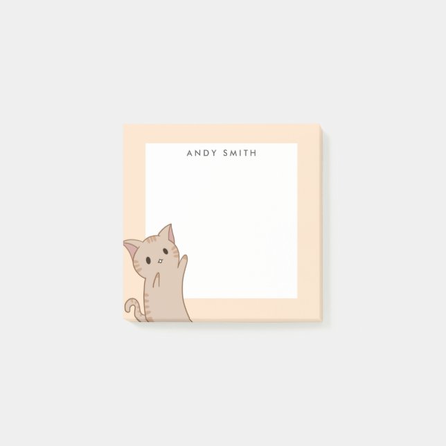 Cute light Brown Cat Personalised Post-it Notes (Front)